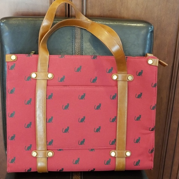 Modcloth Handbags - Red with black cats camp director tote miss strap